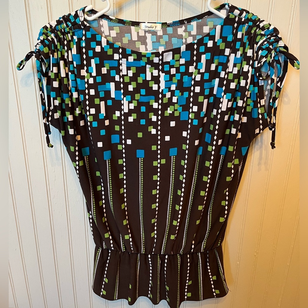 Studio Y Black and Blue Geometric Blouse